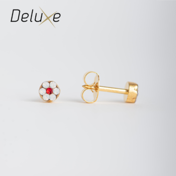 Deluxe Grande Daisy Blanco & Rojo Bañado en Oro