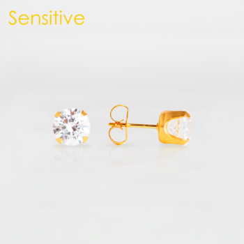 Sensitive Tiffany Zirconia 6mm Bañado en Oro