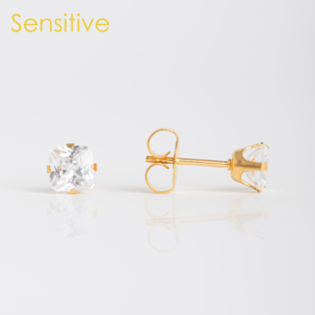 Sensitive Zirconia Cuadrada 5x5mm Bañado en Oro