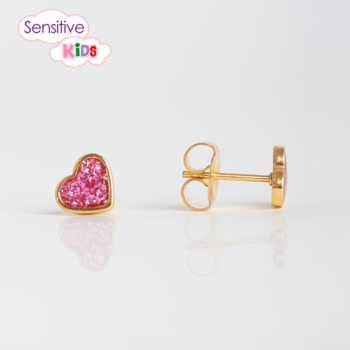 Sensitive Kids Corazón Glitter Rosa 6x6mm Bañado en Oro