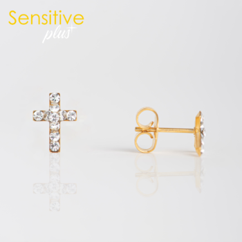 Sensitive Plus Cruz Cristal Bañado en Oro
