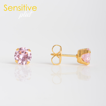 Sensitive Plus Tiffany Zirconia Rosa 6mm Bañado en Oro