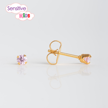 Sensitive Kids Tiffany Zirconia Rosa 3mm Bañado en Oro